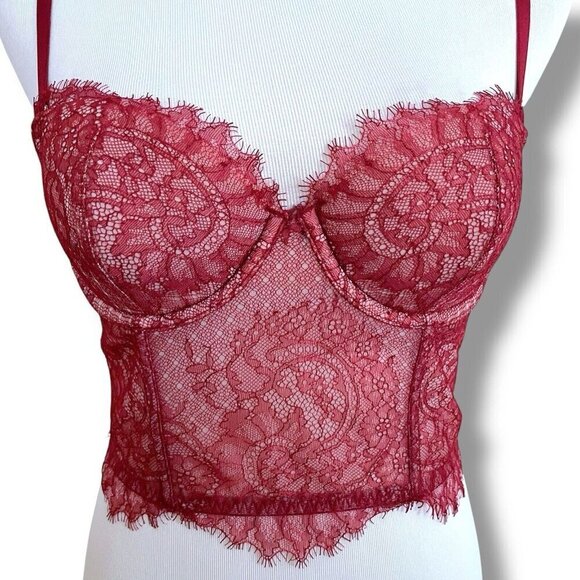 Victorias Secret Dream Angels 32C Bra Burgundy Red Lace Lined Strapless Longline - Picture 5 of 8